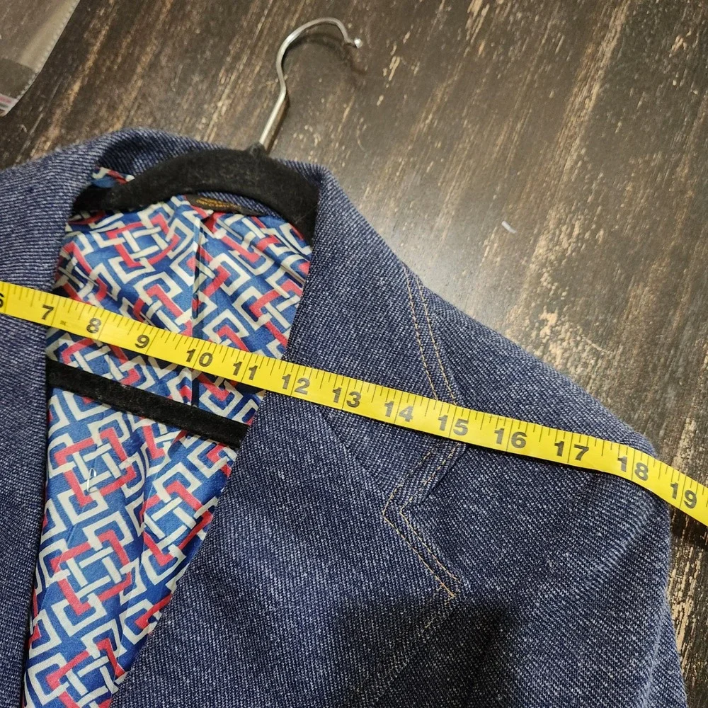 Vintage 60s 70s Western Sport Jacket Men's M Blue Polyester Denim Blazer
